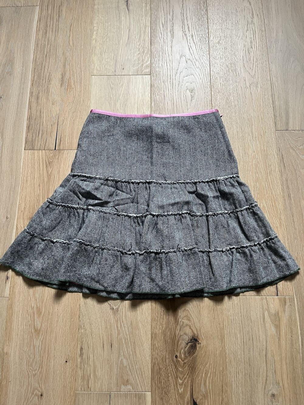 AMERICAN EAGLE Tiered A Line SKIRT Sz 8 Gray White Herringbone Wool Blend Lined